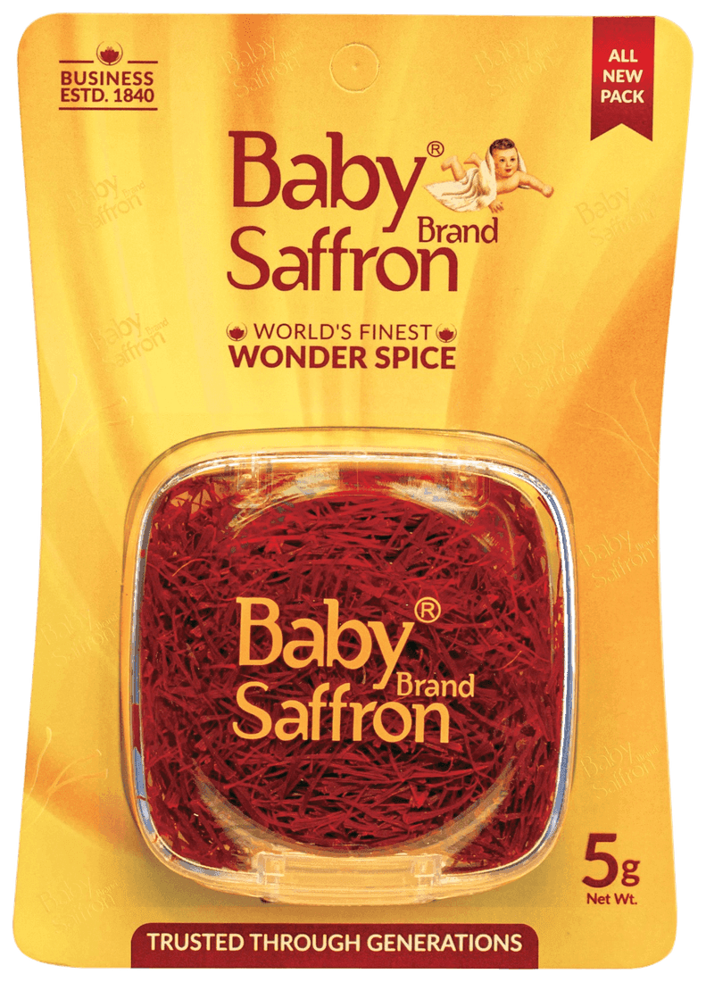 Baby Saffron 5 gram saffron pack — front of the tamper-proof box